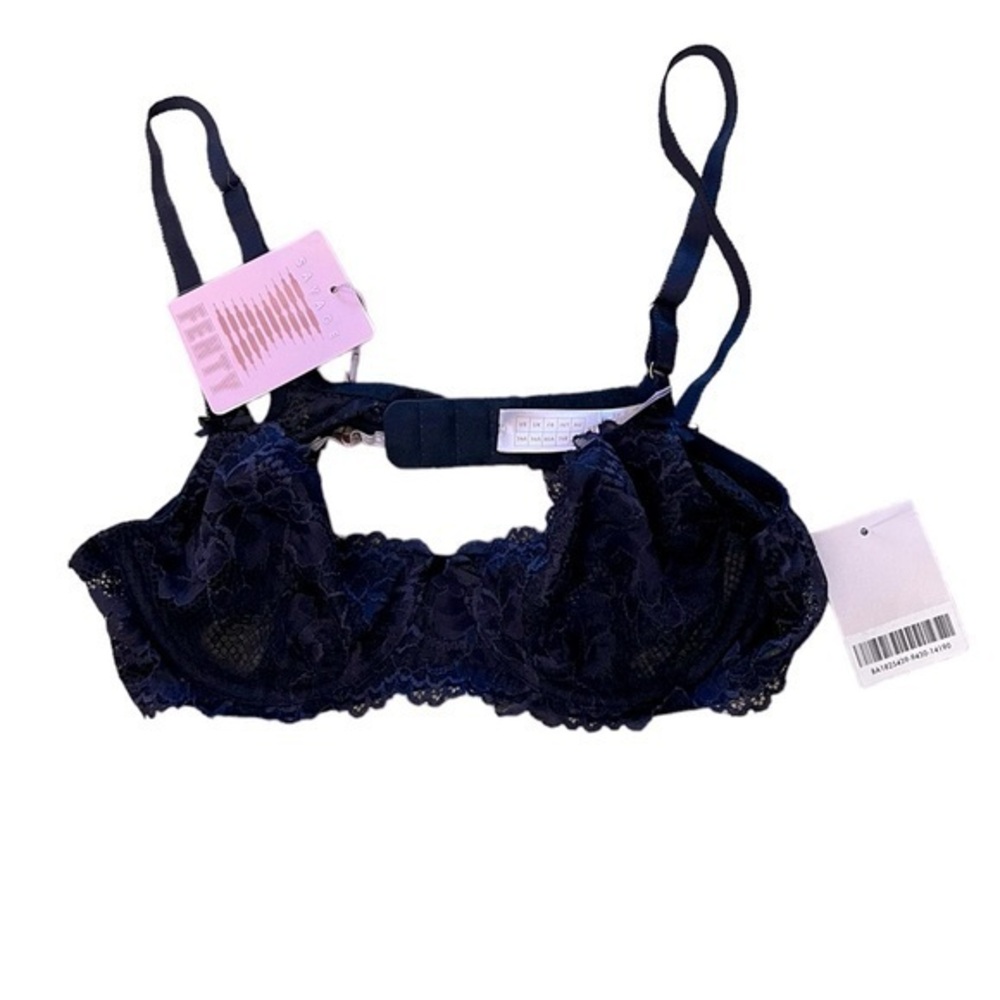 NWT! Savage x Fenty Navy Blue Floral Lace Unlined Underwire Demi Bra 34A